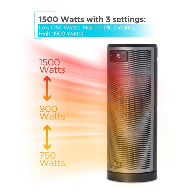 BLACK+DECKER Ceramic Oscillating Tower Heater with Remote Control, Space Heater