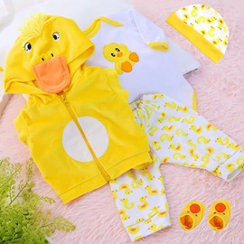 Reborn Baby Doll Clothes 20inch Cute Yellow Duck Outfit Accessories Set for 17-22 Inch Reborn Dolls Baby Clothing with Coat, Hat, Jumpsuit ,pant and Socks 5Pcs