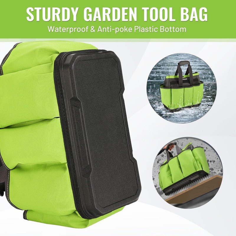 WORKPRO Garden Tool Bag Waterproof Base 8 Pockets Heavy Duty