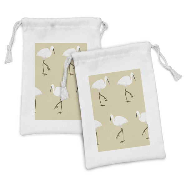 Ambesonne Egret Fabric Pouch Set of 2, Repeating Pattern of