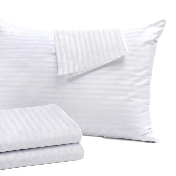 Niagara Sleep Solution Paquete de 4 protectores de almohada, estándar 50 x 66 cm, mezcla de satén de algodón, tejido apretado, alta densidad de hilos, cierre zipper, blanco, calidad hotel, no ruidosos