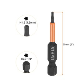 HARFINGTON 4pcs H1.5 Hex Head Drill Bit Wrench 1.5mm Metric Flat Tip 1/4" Hex Shank 50mm (2") Long Magnetic Black Phosphate Hexagonal Screw Driver Socket Industrial Screwdriver Power Bits