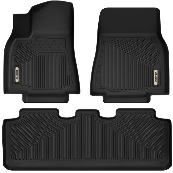 OEDRO Floor Mats Compatible with 2020-2023 Tesla Model Y 5-Seat Includes 1st and 2nd Row: Front & Rear Full Set Liner, Black TPE All Weather Guard