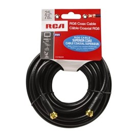 7.6M/25' RG6 Black Indoor/Outdoor Coax Cable, with Connector