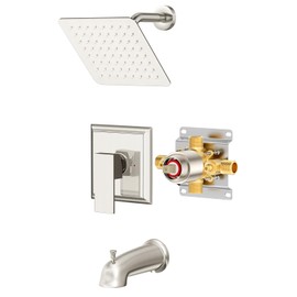 Shower Faucet Set with Tub Spout - SunCleanse Shower System (valve Included) with 8-inch Rain Shower Head and Bathtub Faucet - Brushed Nickel Shower Tub Kit for Bathroom