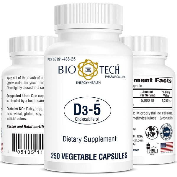 Bio-Tech Pharmacal Vitamin D3 (D3-5 5k IU, 250 Veg Count)