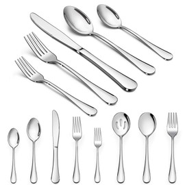 LIANYU Silverware Set, 23-Piece Flatware Set with Serving Utensils, Stainless Steel Cutlery Service for 4, Modern Tableware Includes Fork Spoon Knife, Mirror Polished, Dishwasher Safe