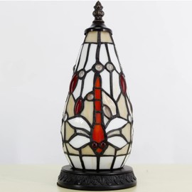 ZJART Small Tiffany Lamp Stained Glass Table Lamp 4.5X4.5X11 Inch Christmas Tree Lighthouse Mini Accent Memory Sympathy Antique Night Light（Amber Dragonfly）