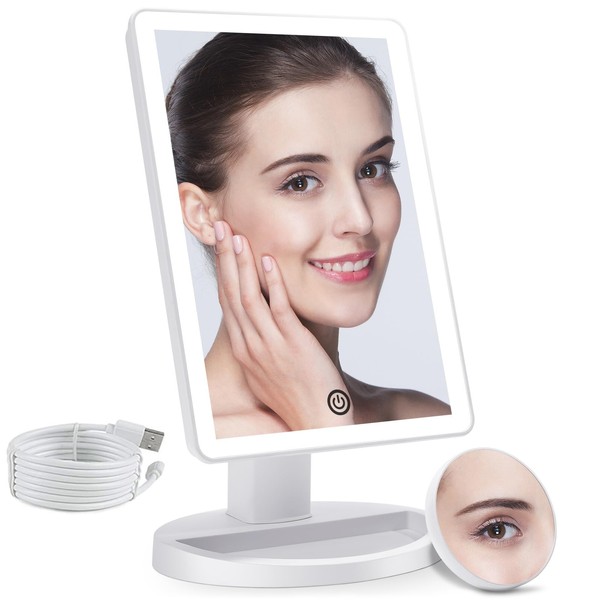 COSMIRROR Makeup Vanity Mirror with 3 Color Lighting, Lighted Makeup Mirror with 72 LED Lights and 10X Magnifying Mirror, Dual Power Supply, 180 Degree Rotation Cosmetic Tabletop Light up Mirrors