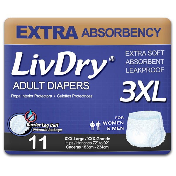 LivDry Adult Incontinence Underwear, Extra Absorbency Adult Diapers, Leak Protection (XXX-Large (11 Count))