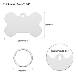 MECCANIXITY Bone Shaped Dog Tag Pet ID Tags, 38mmx25mm/1.5"x1" Metal Silver Tone Blank Dog Tags Cat Tags with Ring for Dog Cat, Pendant Crafts, Pack of 30