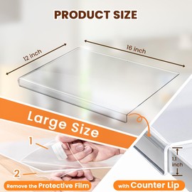 Acrylic Cutting Board with Counter Lip, 16x12 Inch Clear Cutting Boards for Kitchen Counter, Cutting Board Non Slip for Countertop Protector, Apartment Essentials Kitchen Decor Gifts