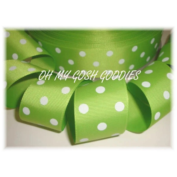 1.5 HALLOWEEN LIME WHITE POLKA DOTS GROSGRAIN RIBBON 4 HAIRBOW