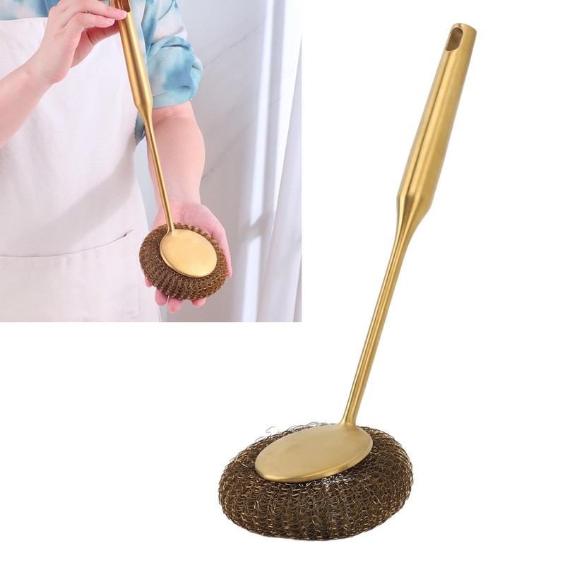 HAOHIZE Stainless Steel Wool Scrubber with Long Handle, Handheld Scrubbing