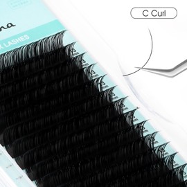 Natuhana Round Eyelash Extension 0.10 mm with Curl Russian Classic Lash 9 mm Single Size Eyelash Supplies, Classic Individual Eyelash Extension (9 mm, Black; 0.10c)
