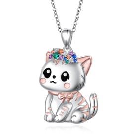 Flyow Cat Necklace 925 Sterling Silver Cute Animal Kitten Pendant Hypoallergenic Cat Jewelry Gifts for Women Girl