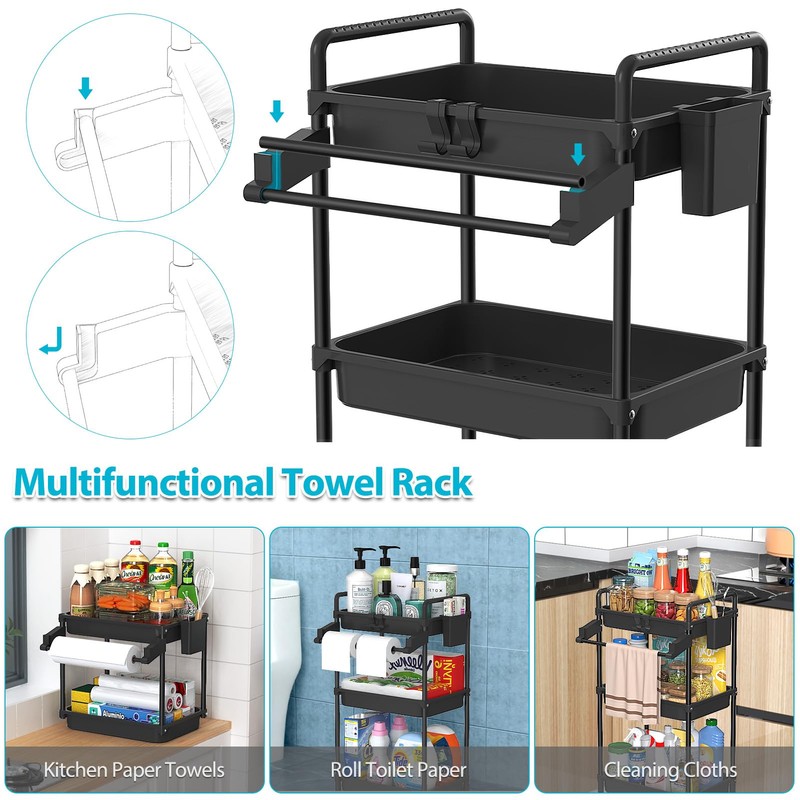 SPACEKEEPER Rolling Storage Cart, 3 Tier Utility Cart Laundry Room