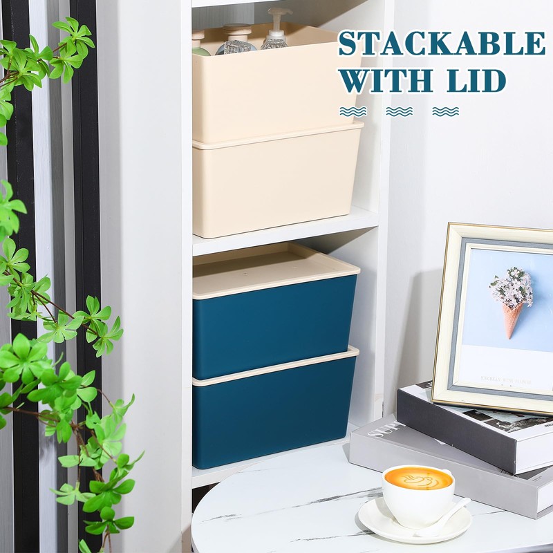 Menkxi 4 Pcs Storage Bins with Lids Plastic Storage Containers