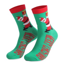 Ainuno Mens Christmas Socks 10-13 Green Ugly Xmas Socks Funny Santa Socks for SantaCon Costume Accessories Elf Dress Socks Low Cut Crew Cotton Socks 1/2 Quarter Socks Funny Novelty Crazy Cozy Soft