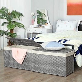 SONGMICS Storage Basket with Lid, 42.3 Gallon (160L) Storage Bin, Woven Blanket Storage Basket with Handles, Foldable, Removable Liner, Metal Frame, for Bedroom, Laundry Room, Gray URST76WG