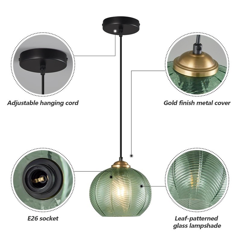 LBSQJ Green Glass Pendant Lights Kitchen Island 1 Pack 7.48