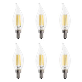 LED 5.5W Flame Tip Clear Filament Chandelier Light Bulb, 60W Equivalent, 500 Lumens, 3000K Soft White, Dimmable, 120V, E12 Candelabra Base, Energy Star, Clear (6 Pack)