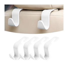 Adunsiaoto 4 PCS Cars Seat Back Hook, Car Storage Hooks Back Seat Headrest Hanger, Auto Seat Headrest Hangers Portable Organizer Holder Hooks, for Shopping Bags,Handbags and Clothes(White)