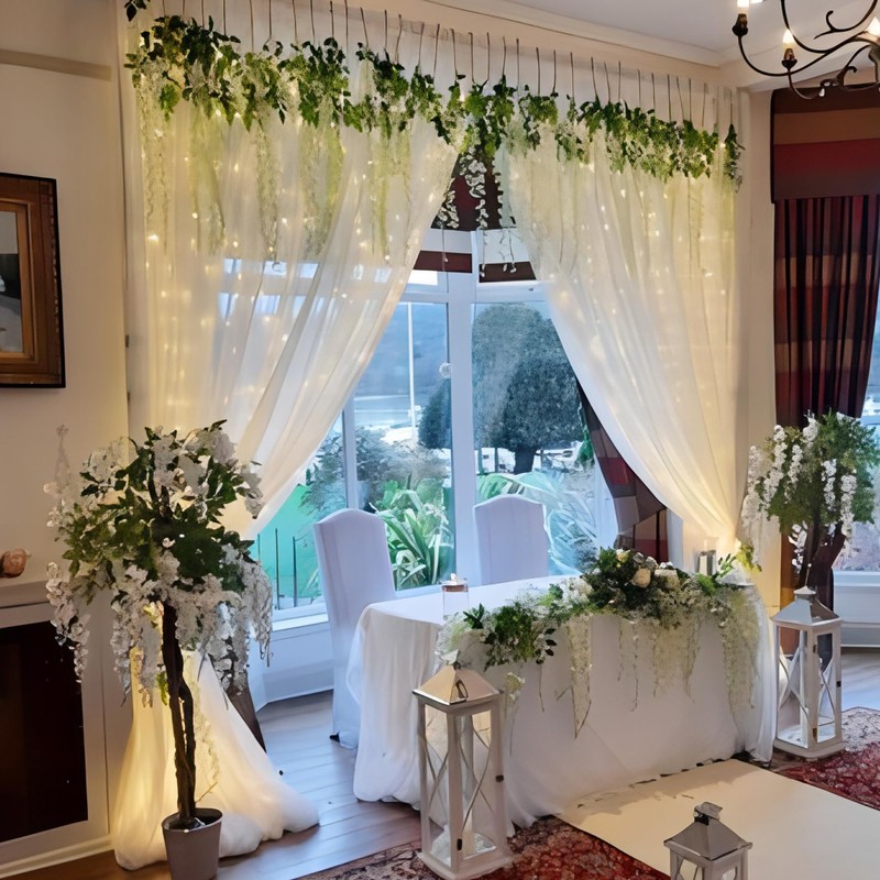 10×10ft White Tulle Backdrop Curtain with Lights String for Parites,