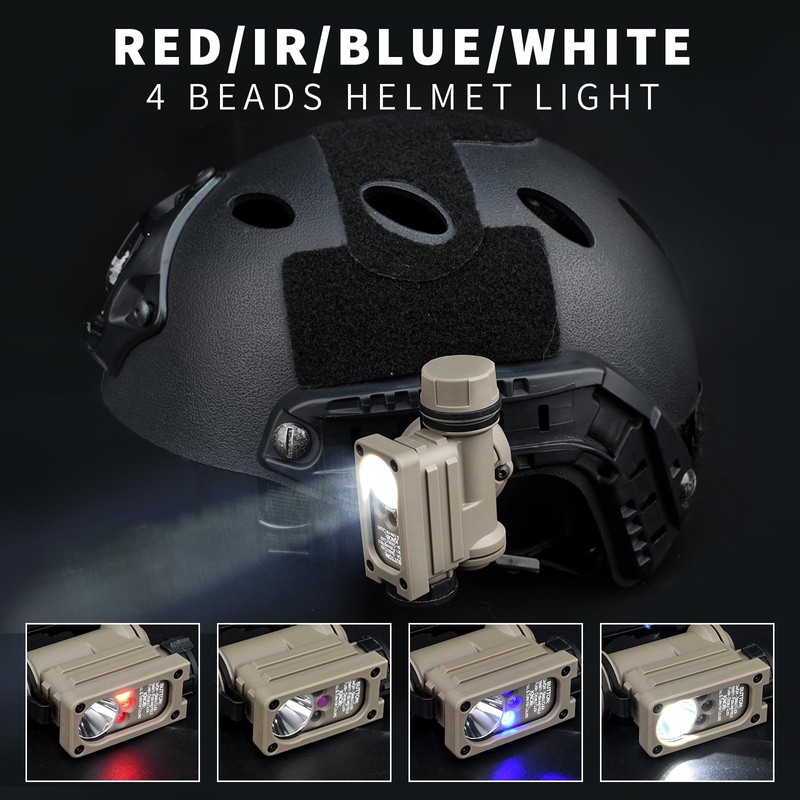NOBUHIRO Tactical Helmet Light with 4 Accessories, Strobe/Constant Red/Blue/White/IR Lights