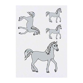 4 x 'Grey Horse' Temporary Tattoos - Water Resistant, Skin-Safe, Non-Toxic Transfers, Mixed Sizes (TO00013703)