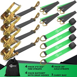Trekassy 2”x 144” Car Tie Down Straps for Trailers Heavy Duty (4PK), 10000lbs Break Strength, Include 4 Axle Straps (Black)