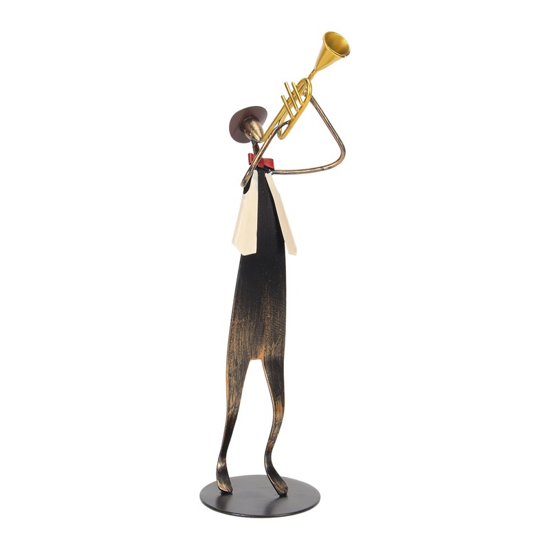 Trumpet Player Figurine Modern Abstract Handcrafted Metal Musician Sculpture for