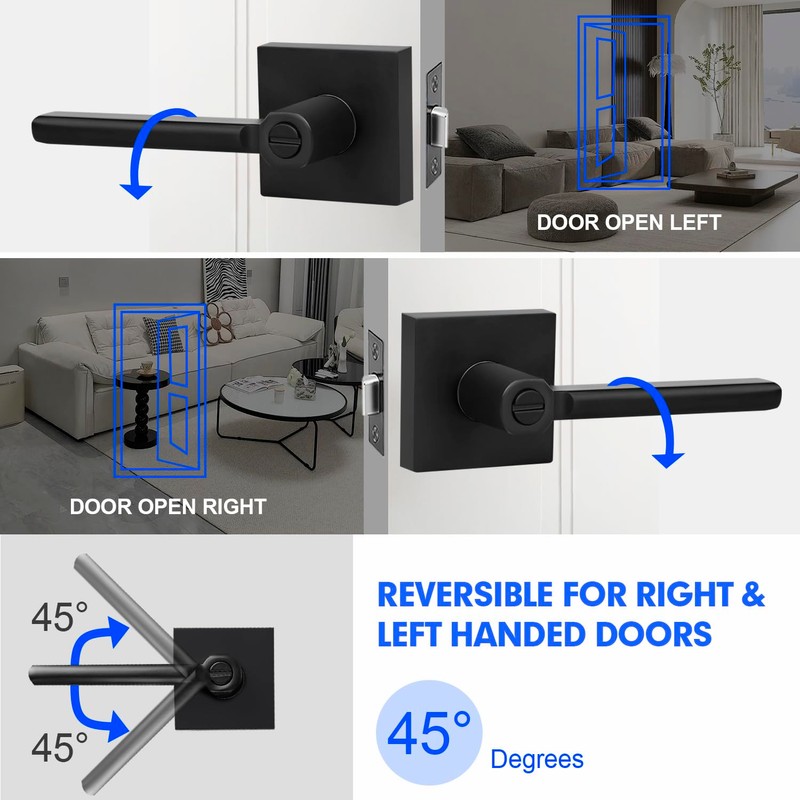RAZCC Privacy Door Levers, 2 Pack Black Door Handles Heavy