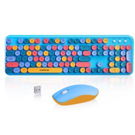 FOPETT V2030 Wireless Keyboard and Mouse Combo for Windows, 2.4 GHz Wireless, Full-Sized Keyboard with Optical Mouse, Computer Keyboard, for PC, Laptop (Blue)