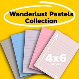 Post-it - Notas superadhesivas de papel 100% reciclado, forradas, 4 pulgadas x 6 pulgadas, 8 almohadillas para orejas, 45 hojas por bloque, pasteles Wanderlust, suministros escolares y productos de