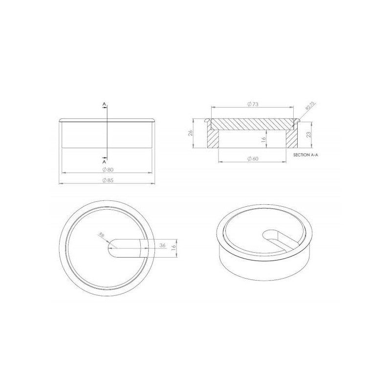 Gedotec Untreated Oak Cable Grommet | Plain | 1 Piece