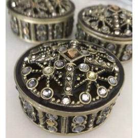 Unbranded Jeweled, Enameled Regal Trinket Ring Box  Rhinestone Crystals. Round Gift! 2 1/4