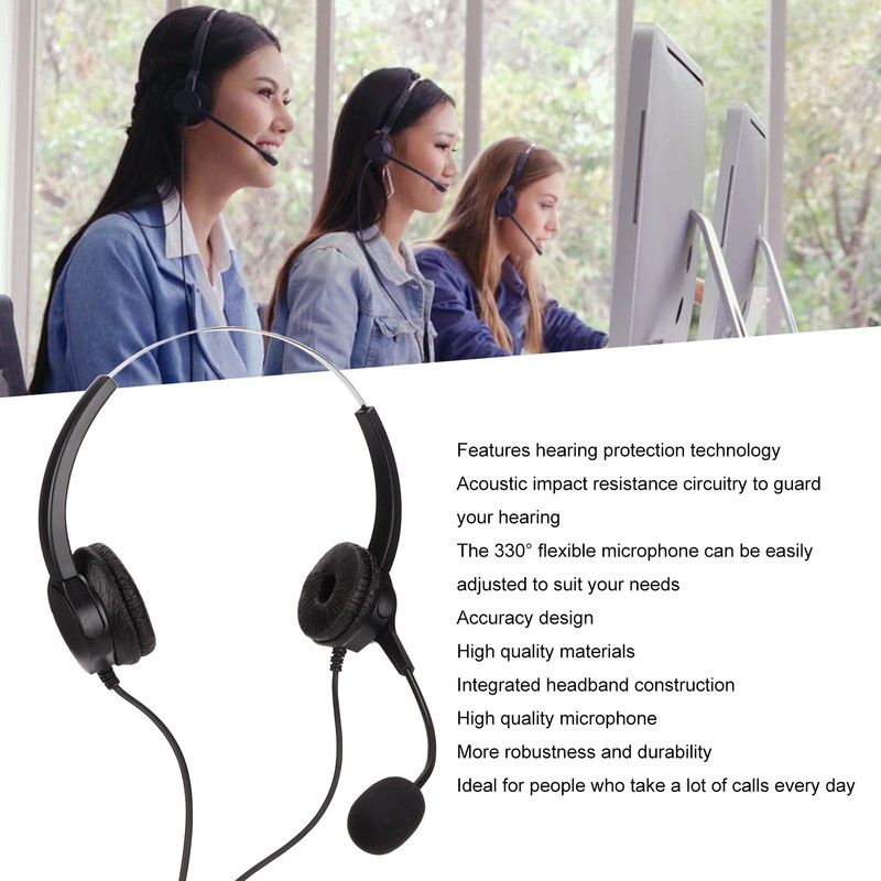 Call Center Headset Dual 3.5mm Plug Hearing Protection Noise Cancelling