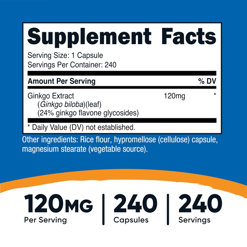Nutricost Ginkgo Biloba 120mg, 240 Capsules - Extra Strength Ginkgo