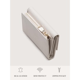 Lazarotti Bologna Large Leather Women's Wallet | Large Zip Compartment, 15 Card Slots, RFID Protection | 14 x 10 x 3.5 cm (2 Widths Adjustable), off-white, Classic