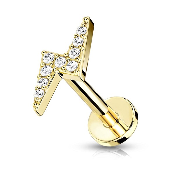 PiercedOff Gold Tone 316L Surgical Steel Labret with Clear CZ