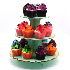 Timkumon 3-Tier Cardboard Cupcake Stand, Disposable Cupcake Display Tower Stand for Holiday Wedding Birthday Party Tiffany Blue