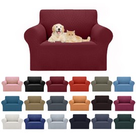 2025 New Stretch Chair Sofa Slipcovers Couch Cover for 1 Seater Furniture Protector Sofa Covers with Elastic Bottom Jacquard Fabric Small Checks for Pets, Kids - Dark Red