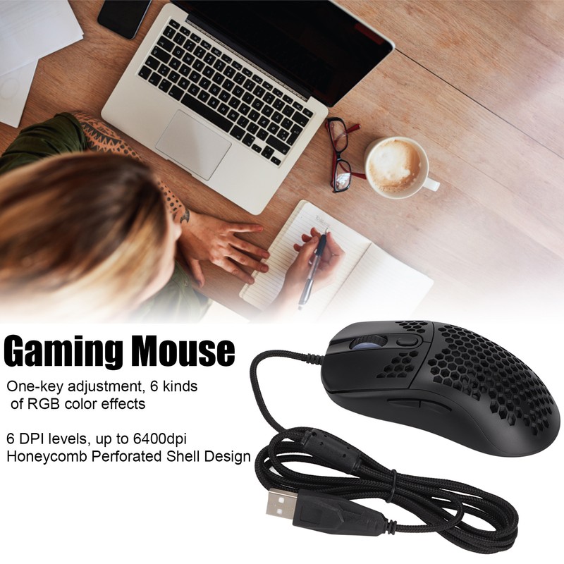 Mechanical Mouse RGB Backlight 6400DPI Ergonomic Honeycomb Usb Wired Gaming