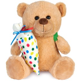 BRUBAKER Teddy Plush Bear with School Bag and School Cone for Filling Colourful - 25 cm Teddy Bear for First Day of School - Plush Teddy with Backpack - Cuddly Toy Cuddly Toy Stuffed Toy