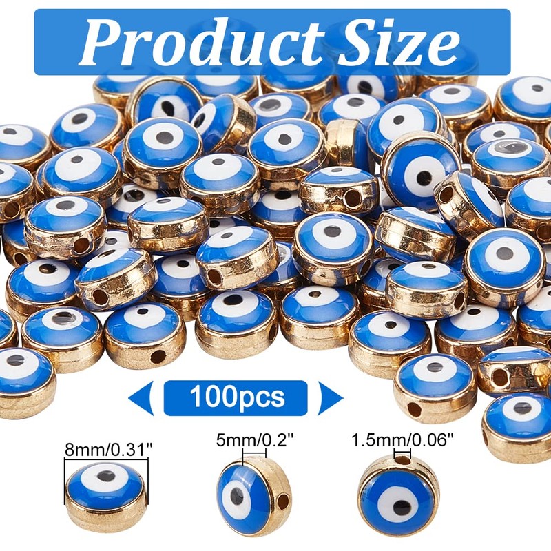 NBEADS 100 Pcs Enamel Evil Eye Beads, 8mm Flat Round