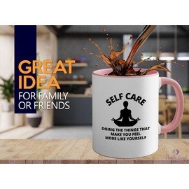 Flairy Land Meditation 2Tone Mug 11oz Pink -Self Care Doing - Relaxiation Stress Relief Zen Buddhist Mindfullnest Savasana