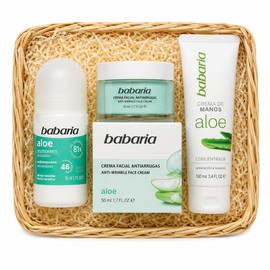 Canasta de Regalo para Mujer con Productos Originales Babaria Aloe Vera | Crema Facial 50 ml, Crema de Manos 100 ml y Desodorante 50 ml