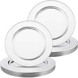 Extrapins 24 Pack Stainless Steel Charger Plates, 13 Inch Metallic Silver Charger Plates, Round Dinner Chargers, Metal Round Chargers for Dinner Plate Wedding Party Event Decoration