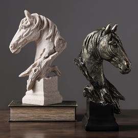 Yahu Lando Creative Art Retro Small Horse Head Ornament,Resin Statue Ornaments,Abstract Style Sculptures,Living Room Dining Desk Decorations,Bookshelf Decorative Objects,Office Decor(5.1"/Black)
